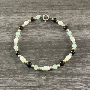 Pearl Black Onyx Gold Bead Bracelet